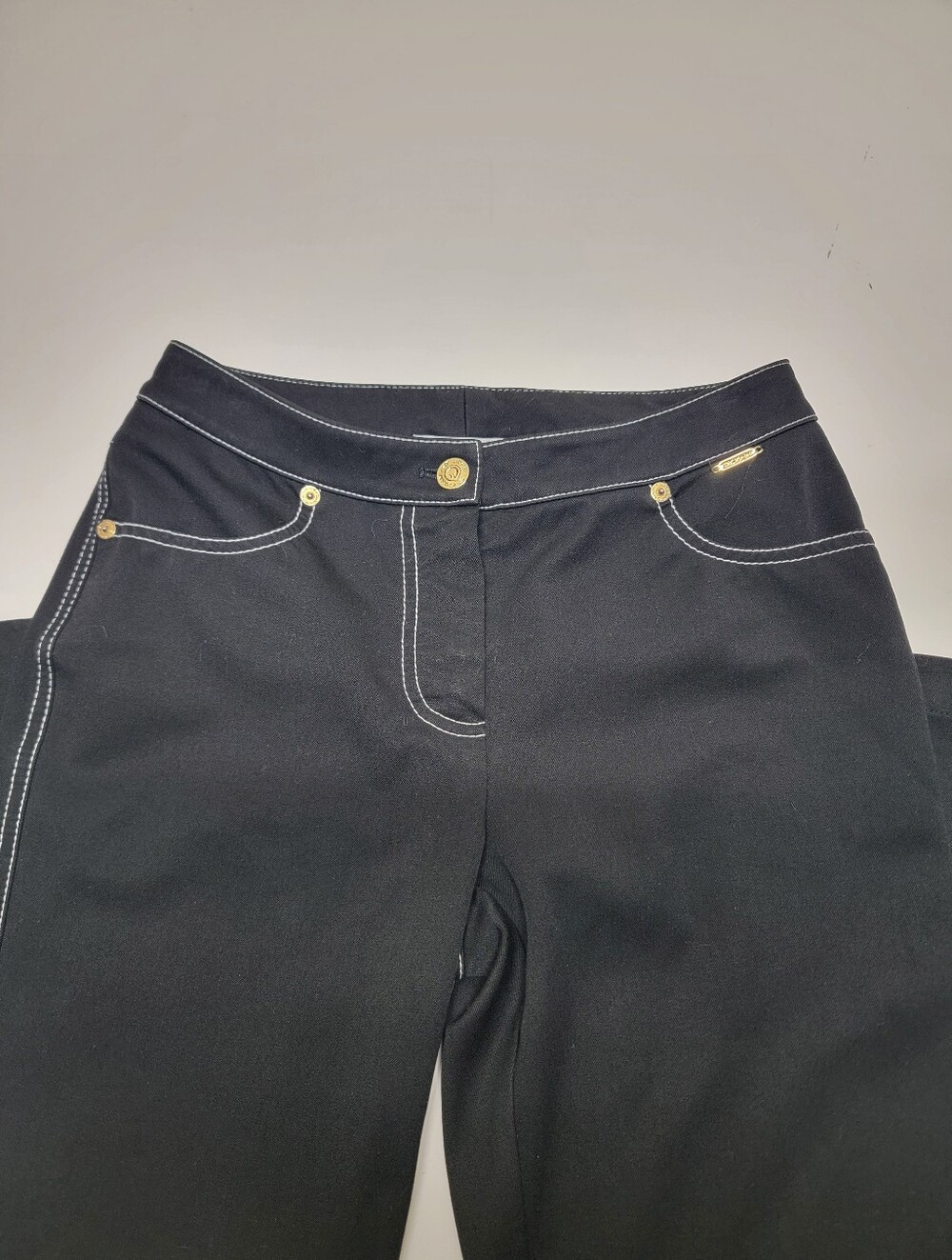 St. John Sport Black Jeans/Pants with White Topstitching - Picture 3 of 11